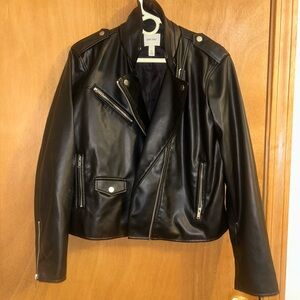 Nine West Black Leather Biker Jacket XL